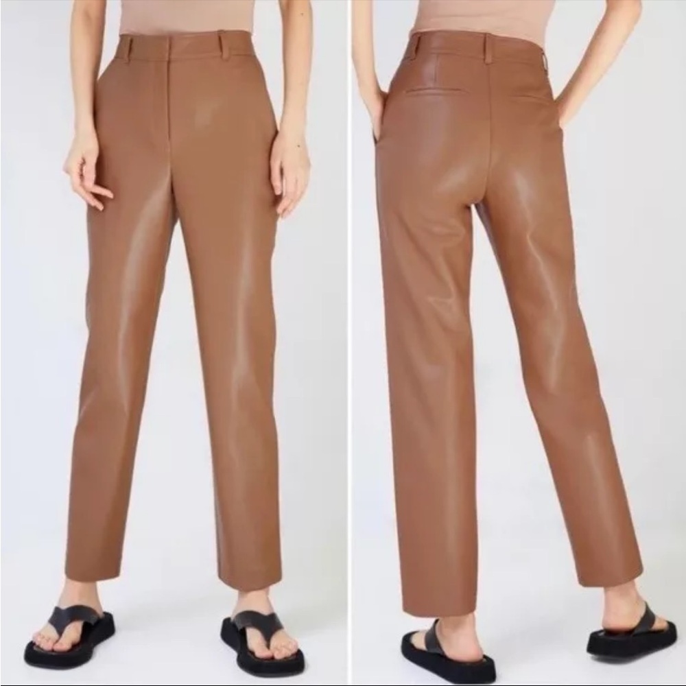 Aritzia Babaton Command Pants Vegan Faux Leather Straight Leg Camel Tan Size 00